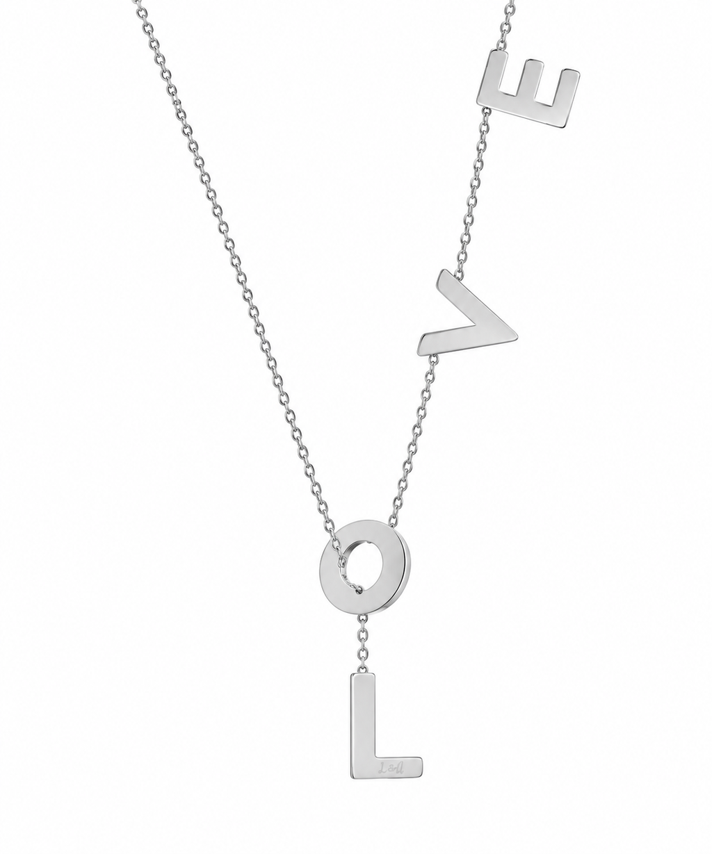 SILVER — Adjustable LOVE Lariat Necklace