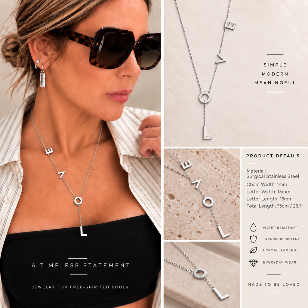 SILVER — Adjustable LOVE Lariat Necklace