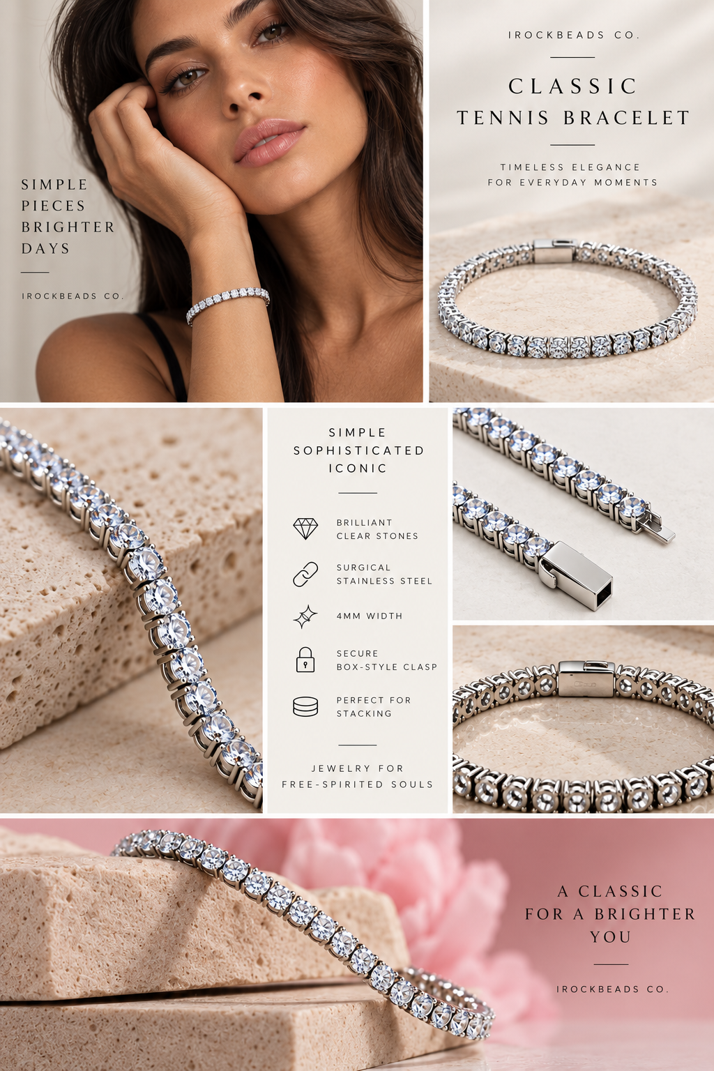 Classic 4mm Stainless Steel Tennis Bracelet – Brilliant Clear Stones