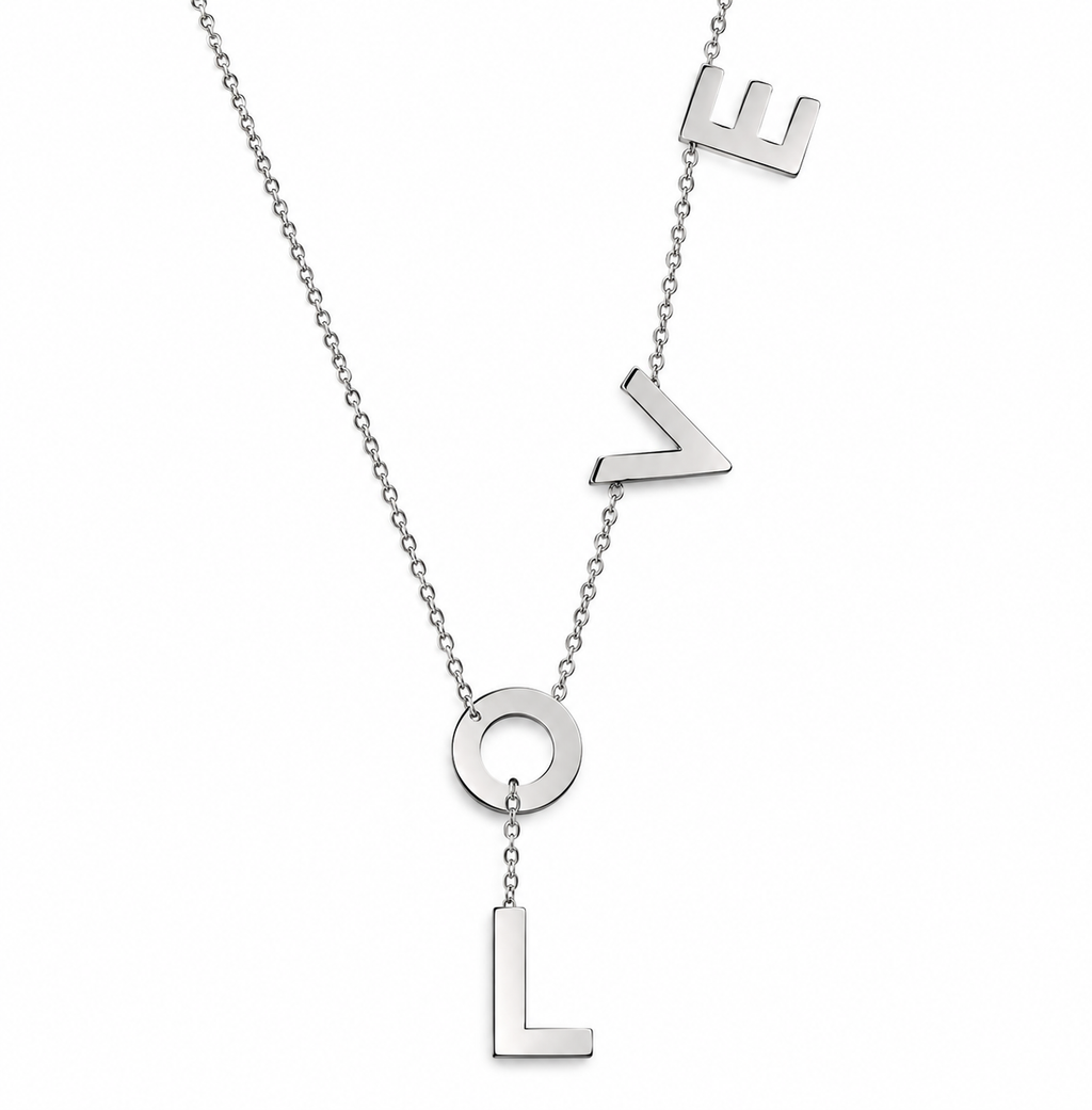 SILVER — Adjustable LOVE Lariat Necklace