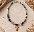 One-of-a-Kind Mixed Bead Cross Necklace – Unisex Boho Design